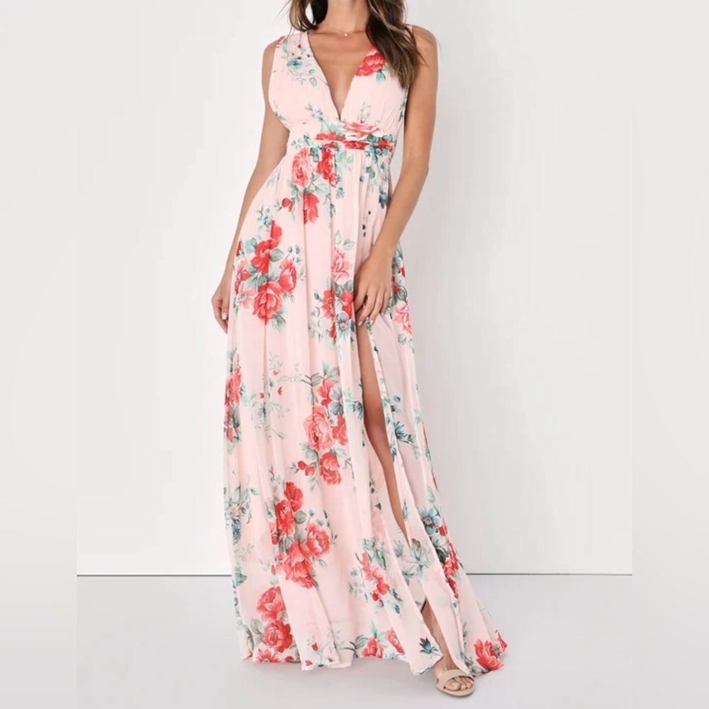 NWT Lulu's Garden Meandering Blush Floral Print Maxi Dress, Flowy - Womens XS